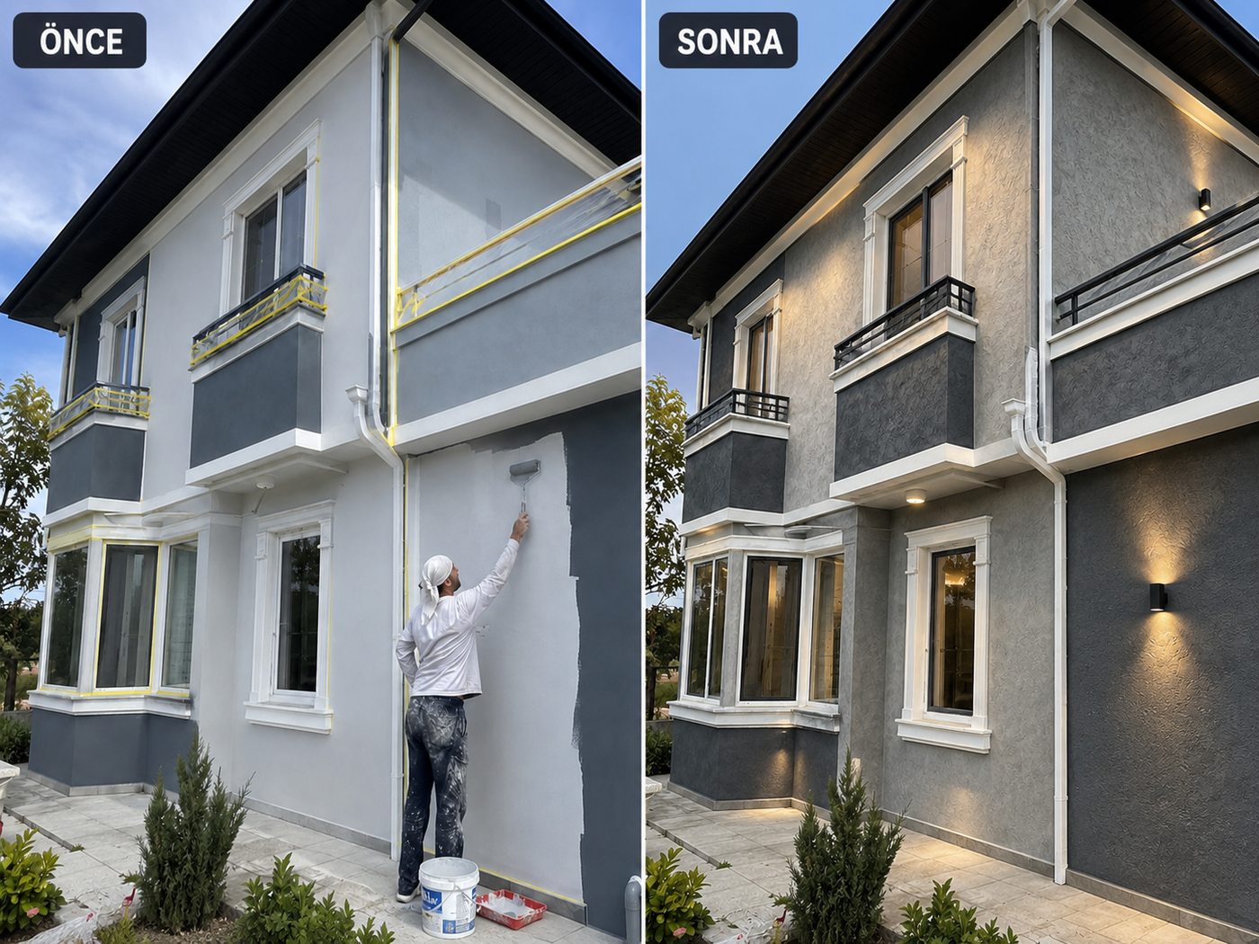 Foça dış cephe boya öncesi ve sonrası